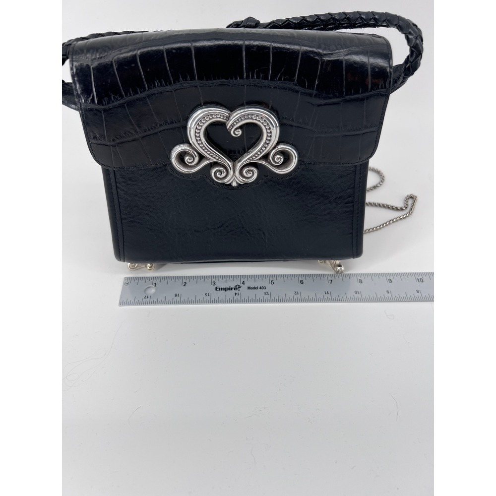 Brighton Vintage Black Croc Embossed Leather Heart Crossbody Bag 365275 - Picture 8 of 9